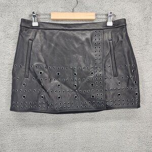 BCBGMAXAZRIA‎ REMI Women's Size 12 Black Faux Leather Grommet Accent Mini Skirt
